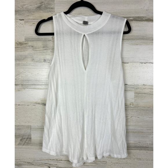 Free People Women’s L White Faye Ribbed Sleeveless Tank Top Keyhole Cutout - Picture 1 of 5